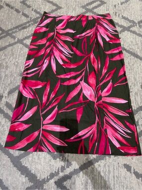 Time and Tru Black Sarong with Hot Pink Leaf Print